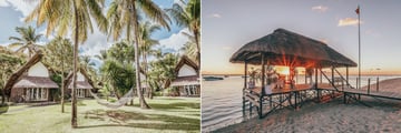 Bungalow architecture and beach dining at La Pirogue