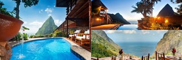 Views from Ladera Resort's pools and restaurants, St Lucia