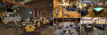 Lake Louise Inn, (clockwise from left): Timberwolf Pizza & Pasta Cafe, Explorers Lounge, Explorers Lounge, Legends Restaurant and Gazebo BBQ