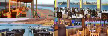 Lake Powell Resort, (clockwise from top left): Anasazi Restaurant, Rainbow Room, Wahweao Grill and Latitude 37 Restaurant