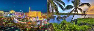 Las Vegas skyline and Hawaii beach