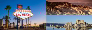 Las Vegas, Death Valley (top right), and Mammoth Lakes (bottom right)