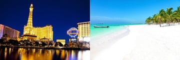 Las Vegas Strip at night and Akumal Beach in Cancun