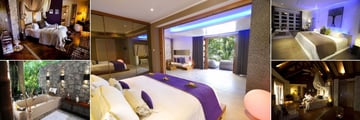 Le Domaine de L'Orangeraie, (clockwise from top left): Villa de Charme Elegance, Garden Suite Residence, Garden Villa, Villa de Charme Bedroom and Bathroom
