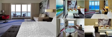 Le Meridien Al Aqah Beach Resort, (clockwise from left): Superior Room, Premium Room, Royal Club Room, Standard Room and Executive Suite