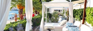 The beach cabanas at Le Meridien Lav