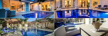 Leopard Beach Resort & Spa, (clockwise from top left): Forest Villa, Two Bedroom Pool Villa, Two Bedroom Forest Villa and Three Bedroom Pool Villa