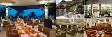Leopard Beach Resort & Spa, (clockwise from left): Horizon Restaurant, Mawaingu Sky Lounge, Chui Grill, Grasshopper Bar and Kalani Lounge