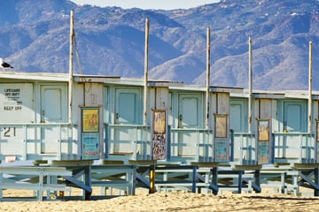 The lifeguard watchtowers on Venice Beach