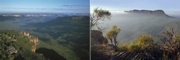 Lilianfels Blue Mountains Resort & Spa, The Three Sisters overlooking the Jamieson Valley and Mist covered Jamieson Valley