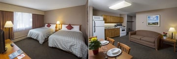 Lobstick Lodge, Kitchenette Two Double Beds and Kitchen, Dining and Seating Area