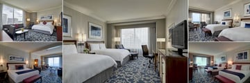 Loews New Orleans, (clockwise from top left): Premium King River View, Deluxe Double Queen City View, Grand Double Queen River View, Grand Two Queen Room and Grand King Room