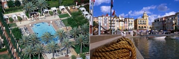 Loews Portofino Bay Hotel at Universal Orlando, Aerial View Resort & Pool and Resort & bay