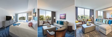 Loews Sapphire Falls Resort, King Suite Bedroom, King Suite Living Room and Sapphire Suite Living Room