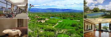 Loews Ventana Canyon Resort, (clockwise from top left): Fitness Centre, Golf Course, Tennis Court, Lakeside Spa Aerobics Room and Tuscon Spa