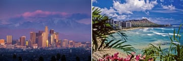 Los Angeles Skyline and Waikiki Beach