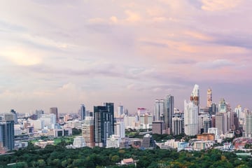 A view of Bangkok's skyline and Lumpini Park