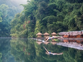 Diving into the water at Khao Sok National Park