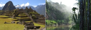 Explore Machu Picchu (left) and Tambopata River (right)