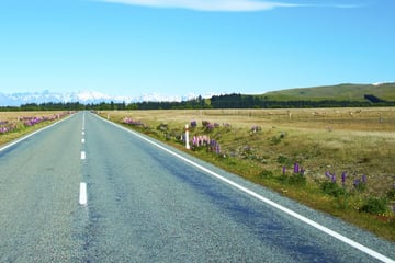 Wide roads through Mackenzie Country
