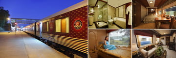 Maharajas Express; Exterior at station, Suite bathroom, Junior Suite, Living Room, deluxe    