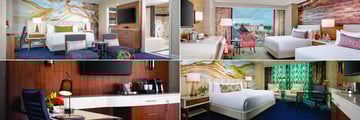 Mandalay Bay Resort and Casino, (clockwise from top left): Elite King Suite, Resort Queen Double Room, King Room and Resort King Living Area