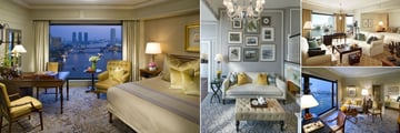 Mandarin Oriental, Bangkok, (clockwise from left): Deluxe Room, Garden Room Living Area, Mandarin Room and Executive Suite