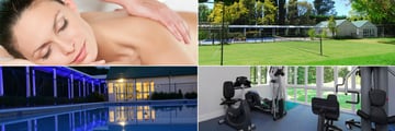 Mangapapa Hotel, (clockwise from top left): Spa Treatments, Tennis, Fitness Room and Pool