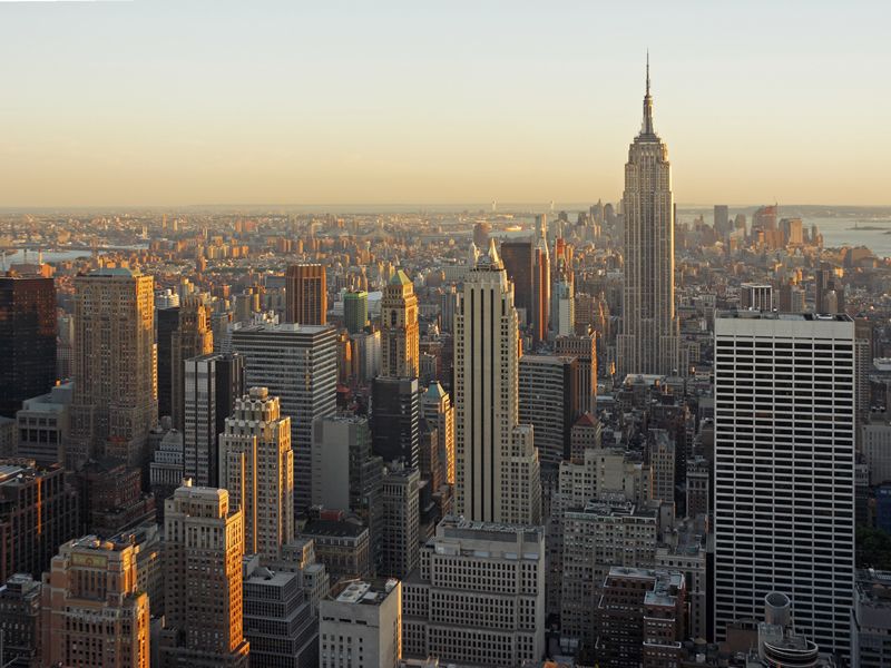 Manhattan skyline at dusk