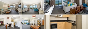 1 Bed City View Living Area, 2 or 3 Bed Apartment Living Area, Penhouse Living Area, Penthouse Kitchen, 2 or 3 Bed Apartment Dining Area and 1 Bed Apartment Dining Area at Mantra on the Esplanade