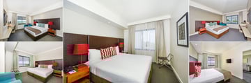 Mantra on the Esplanade, (clockwise from top left): Harbour View Hotel Room, Hotel Room, City View Hotel Room, One Bedroom Harbour View Apartment and 2 or 3 Bedroom Harbour View Apartment 
