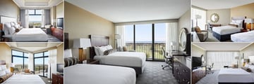 Marriott Newport Beach Hotel & Spa, (clockwise from top left): Ocean View Guest Room, Double-Double Ocean View Room, Double-Double Room, Executive Suite and Luxury Suite 