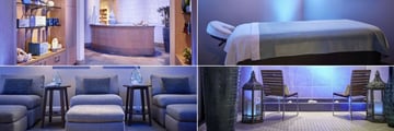 Marriott Newport Beach Hotel & Spa, (clockwise from top left): Pure Blu Spa Reception, Massage Room, Foot Spa and Relaxation Room