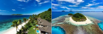 Aerial Views of Beachfront Villas and of the Island at Matamanoa Island Resort