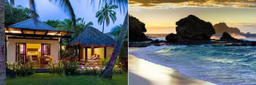 Beachfront Villa Exterior and Beach at Sunrise at Matamanoa Island Resort