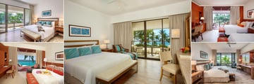 Mauna Kea Beach Hotel, (clockwise from top left): Beachfront Deluxe Suite, Beachfront Room, Golf Vista Deluxe Room, Deluxe Beachfront Suite and Premier Oceanfront Deluxe Room 