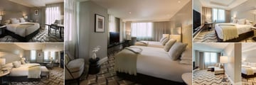 Mayfair Hotel, (clockwise from top left): Executive Queen Room, Executive Twin Queen Room, Executive King Luxury Room, Executive Mayfair King Suite and Deluxe King Room