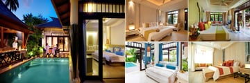 Melati Beach Resort & Spa, (clockwise from left): Pool Villa Suite, Grand Deluxe, Private Garden Pool, Pool Villa and Family Pool Villa