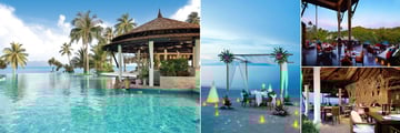 Melati Beach Resort & Spa, (clockwise from left): The Sea View Bar, Romantic Dining on the Beach, Kan Sak Thong Restaurant and The View Restaurant