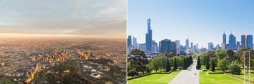 Melbourne at sunset and in daytimes