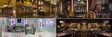 MGM Grand Hotel & Casino, (clockwise from top left): Sports Bar, Lobby Bar, Whisky Bar and Corner Cakes Cafe