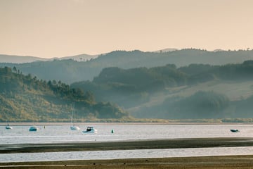 Misty hills surrounding Mercury Bay, Coromandel Peninsula