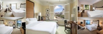 Moana Surfrider a Westin Resort, (clockwise from top left): Tower City View, Historic Banyan King, Diamond City View, Tower Deluxe Ocean Partial View and Tower Ocean Suite Bedrooms