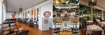 Moana Surfrider a Westin Resort, (clockwise from left): Vintage 1901, The Beach Bar, Beachhouse Veranda and Beachhouse Dining