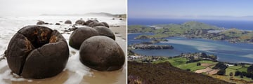 Moeraki Boulders & Aerial View of Dunedin