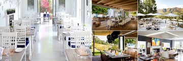 Mont Rochelle Hotel, (clockwise from left): Country Kitchen Restaurant, Resort House, Outdoor Dining, Miko Restaurant and Breakfast Dining