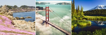 Monterey Coast, San Francisco's Golden Gate Bridge & Mount Rainier National Park