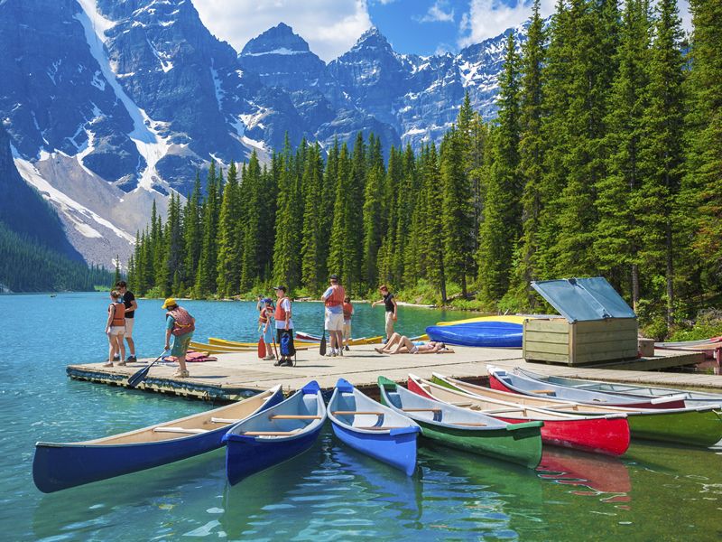 Canoes on Moraine Lake, Alberta