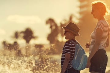 Mother and son enjoying Costa del Sol's coast