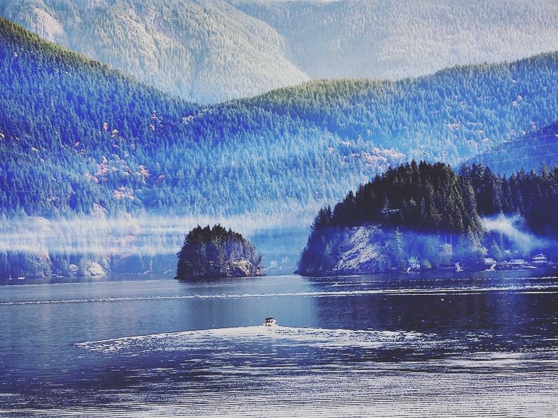 Motor boat on the waters of Deep Cove, North Vancouver